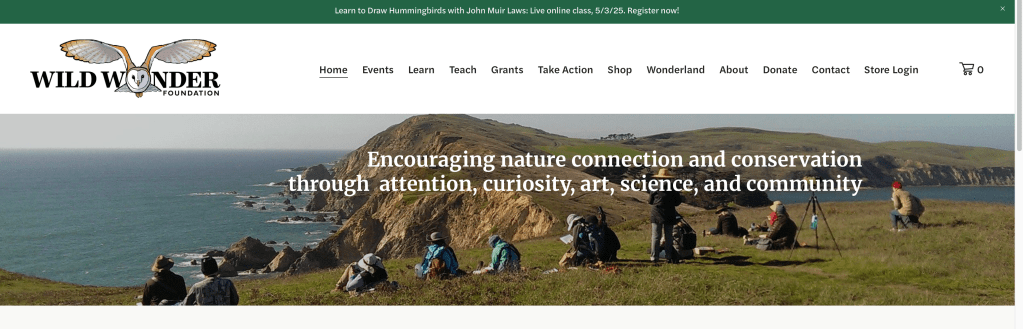 screenshot of wildwonder.org homepage.